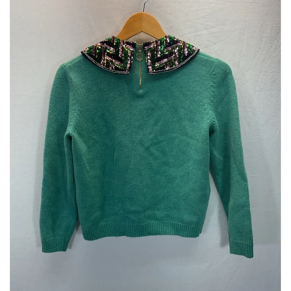 Gucci‎ Wool Sequin Collar Bow UFO Green Womens Sweater Sz S Super Rare Gorgeous - Picture 2 of 12